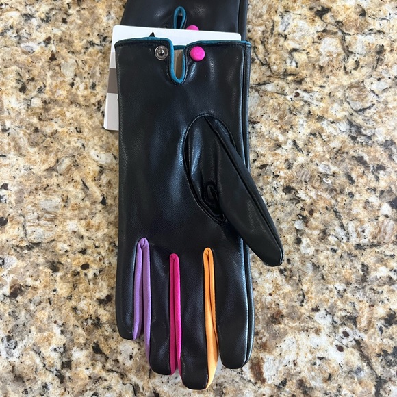 New - Isotoner Women's Black Gloves with Pink and Orange Accents - Picture 2 of 4